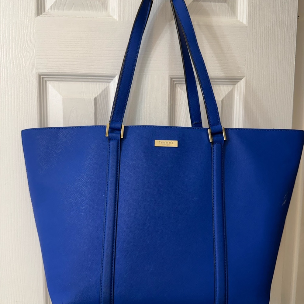 kate spade Cobalt Blue Leather Tote with Gold Accents